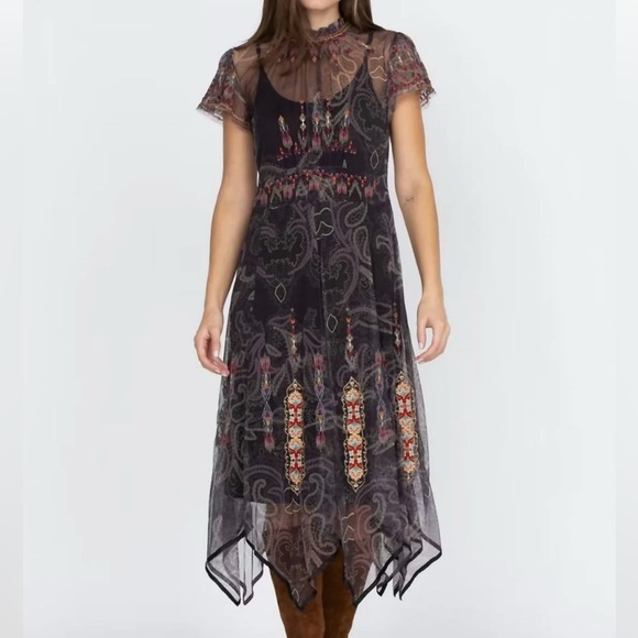 johnny was asymmetrical dress Johnny Was Women's The Janie Favorite Asymmetric Hem Short Dress in Christy Blue, Size Small, Bold